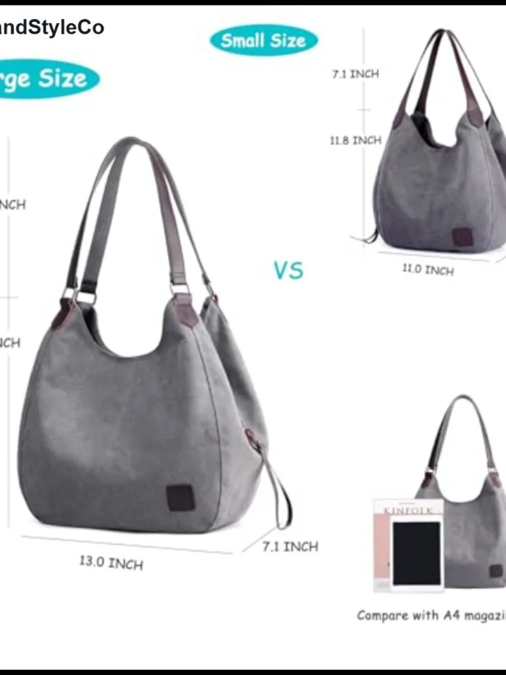 Canvas Hobo Shoulder Bag Multi Pocket Tote Handbag